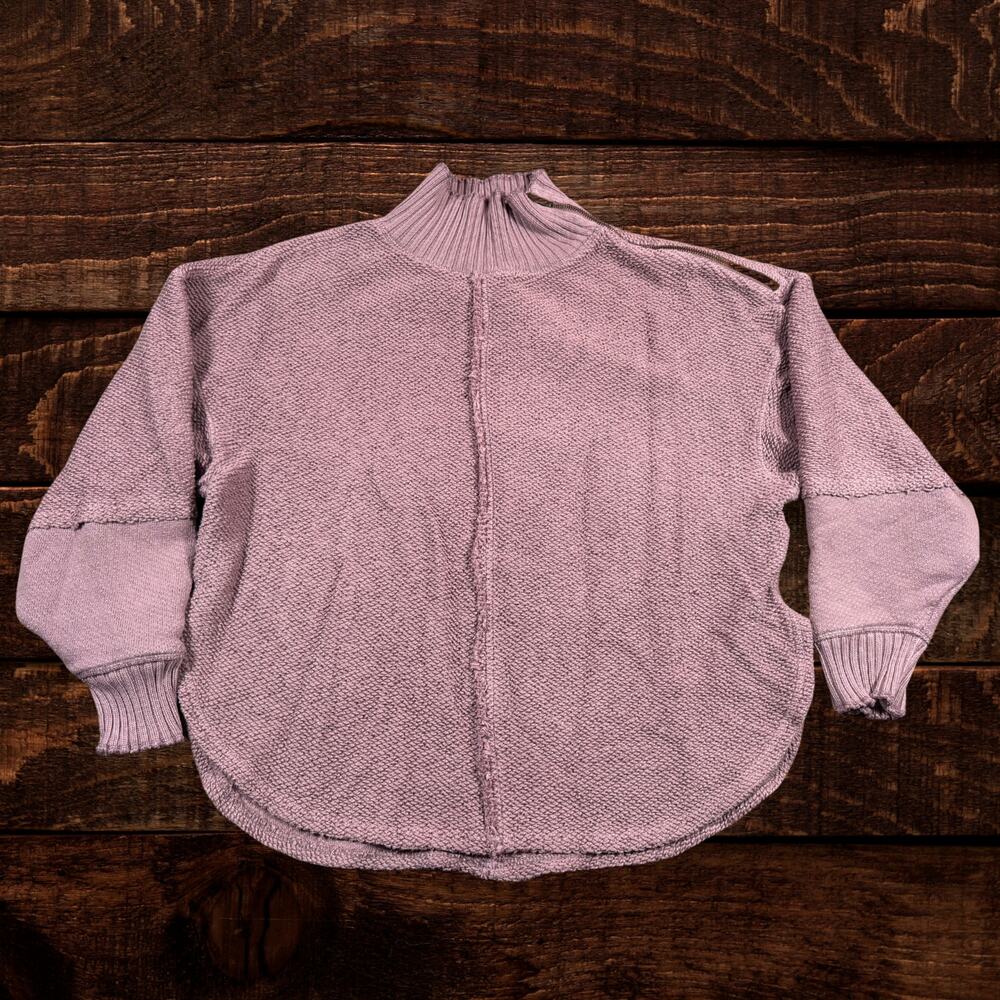 Free People We The Free Zip Neck Oversized Sweater Lavender Slouchy Pullover XS - Picture 2 of 11